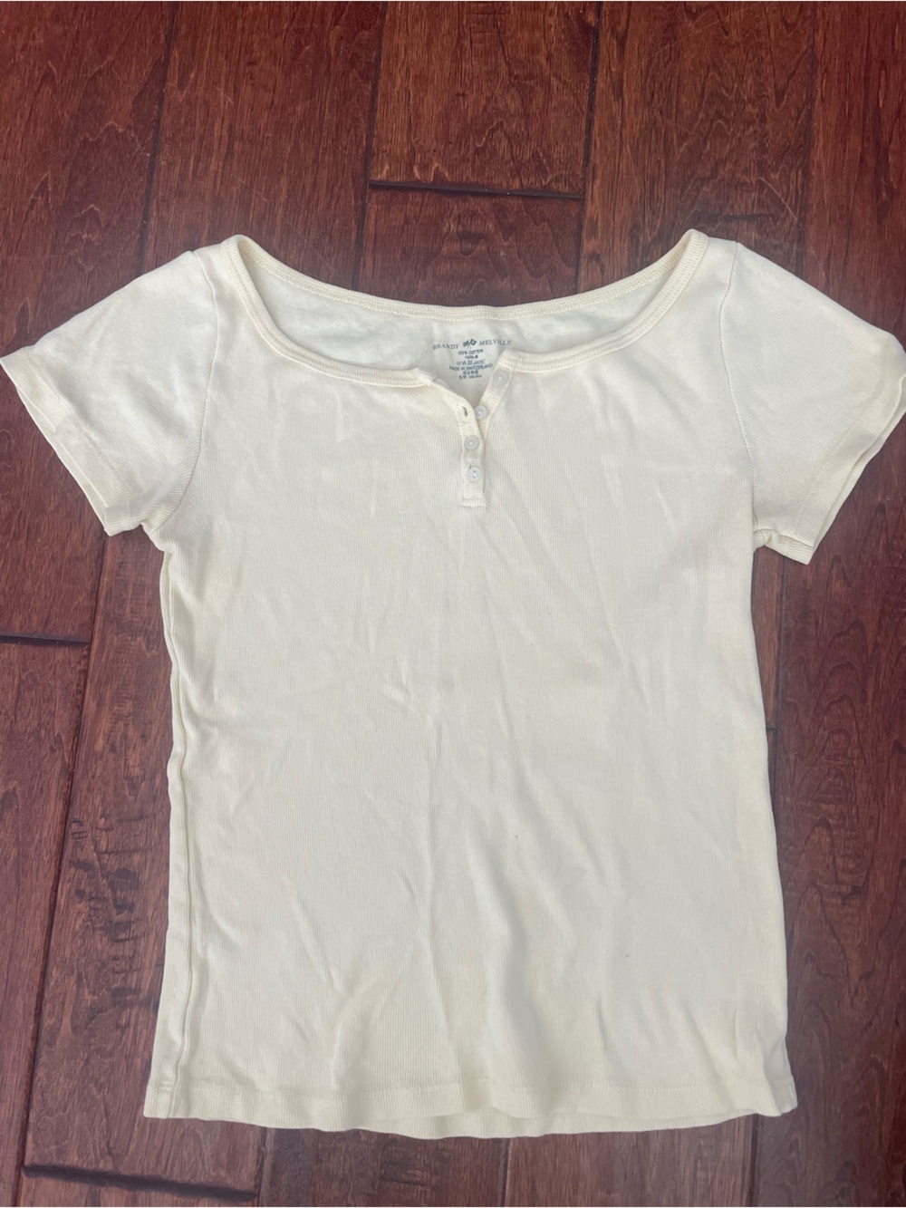 Brandy Melville Cream Short Sleeve Henley Tee